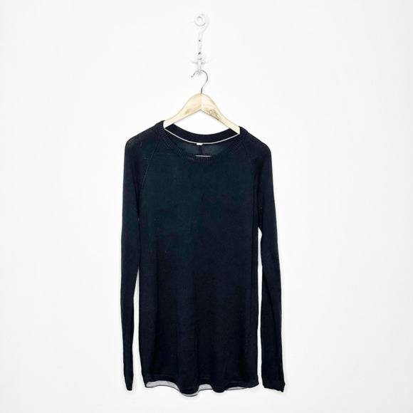 Lululemon Hello Aloe pullover sweater Black silk blend crewneck ribbed womens 6 - Picture 1 of 7